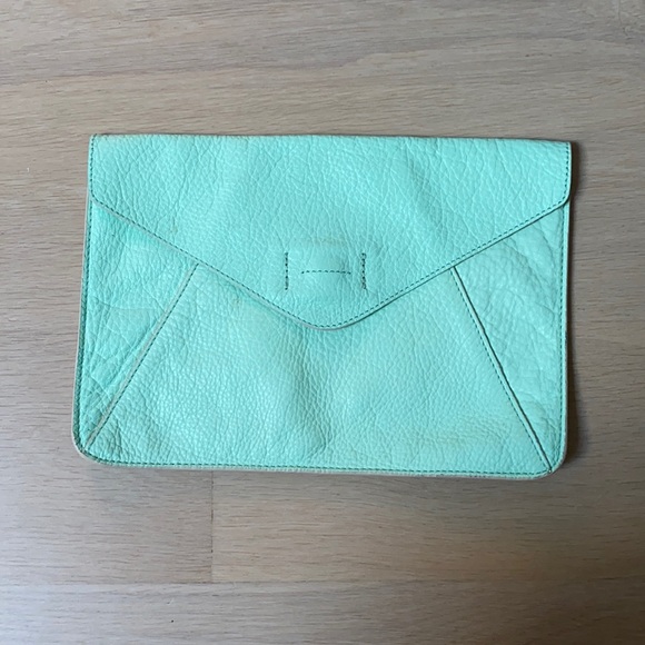 GAP Leather Envelope Clutch Bag in Icy Mint Green - Picture 3 of 6